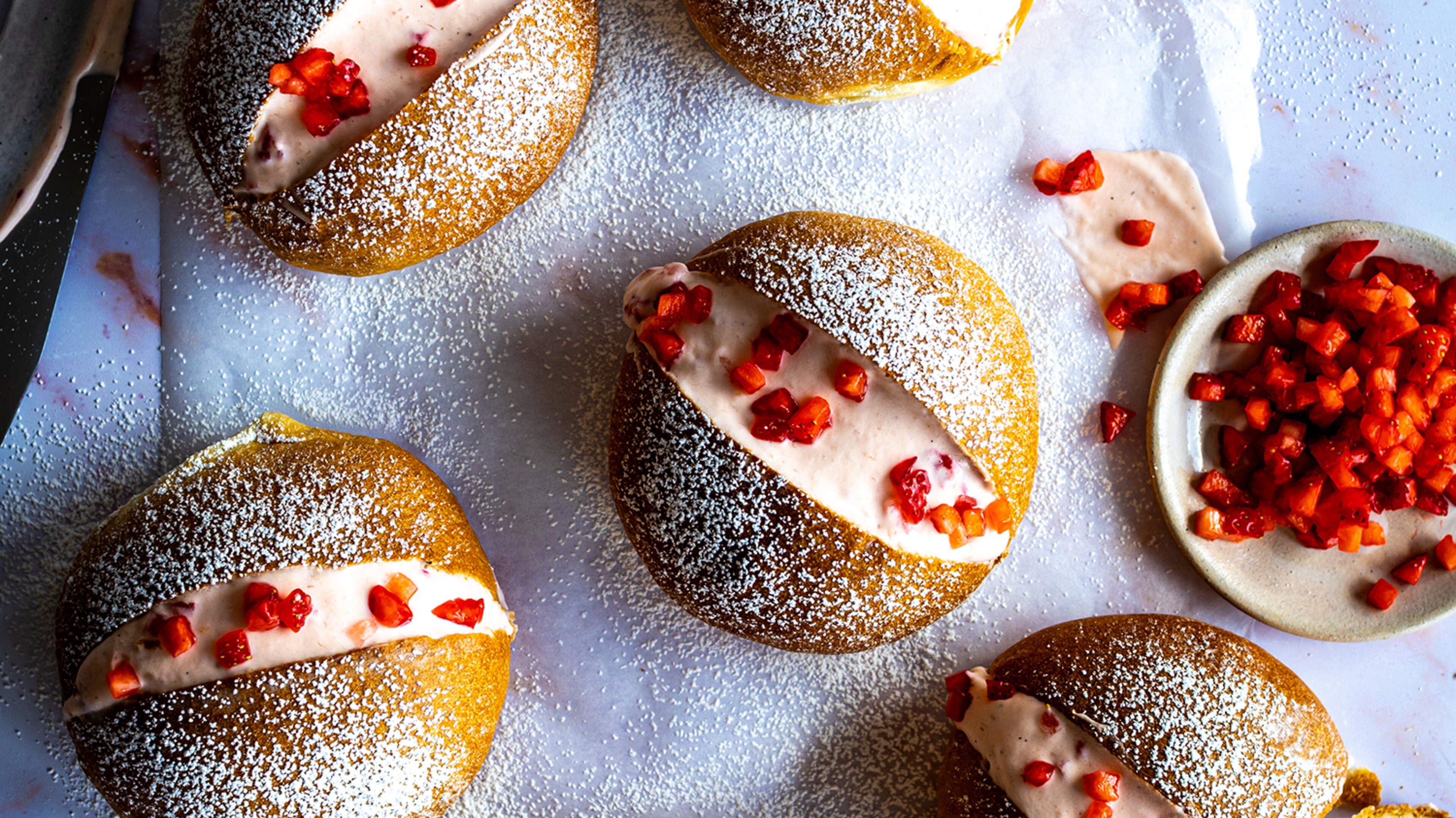 Strawberry & Custard Maritozzi Buns