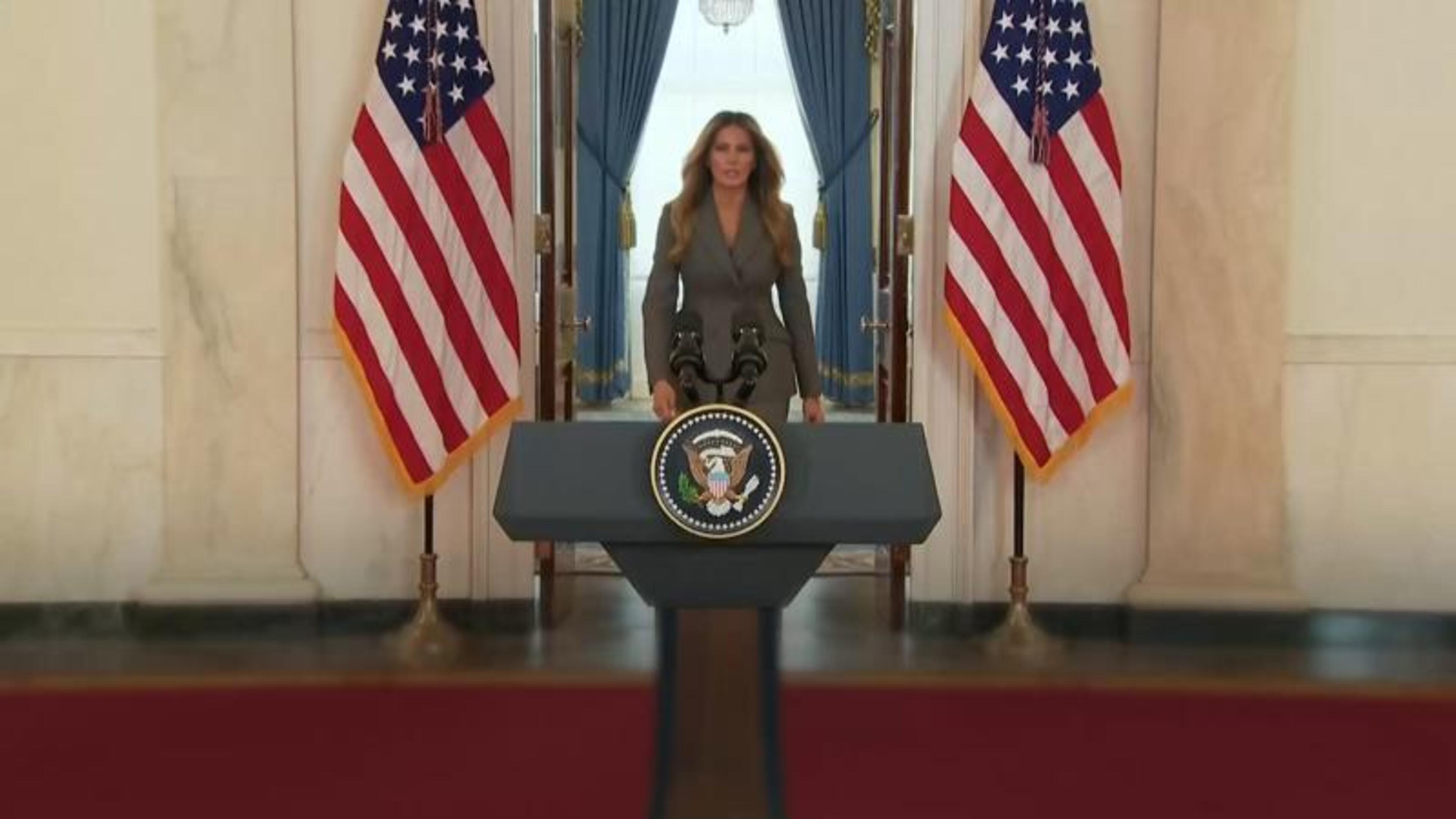 Melania Trump denies links to paedophile Jeffrey Epstein in rare public statement at White House