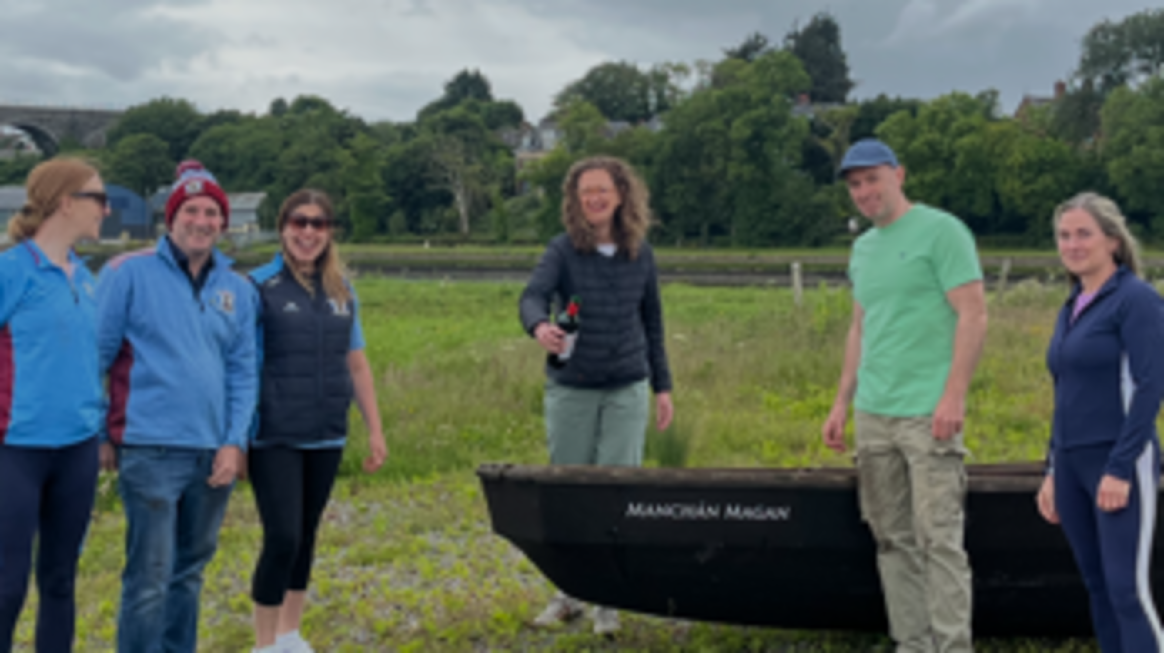 Currach with Game of Thrones past blessed and renamed Manchán on the River Boyne