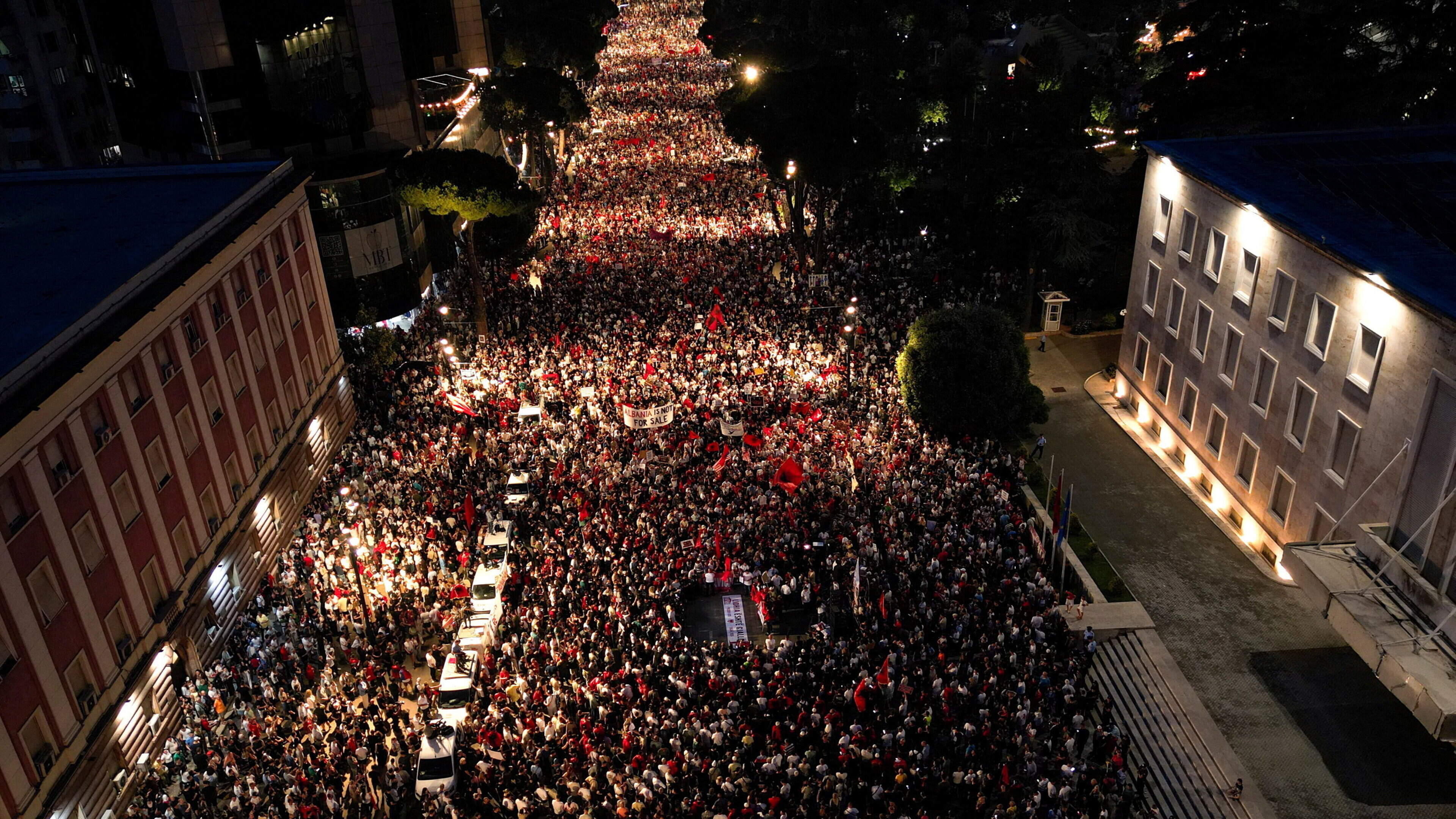 Thousands of Albanians hold largest protest yet against building of Jared Kushner’s luxury resort