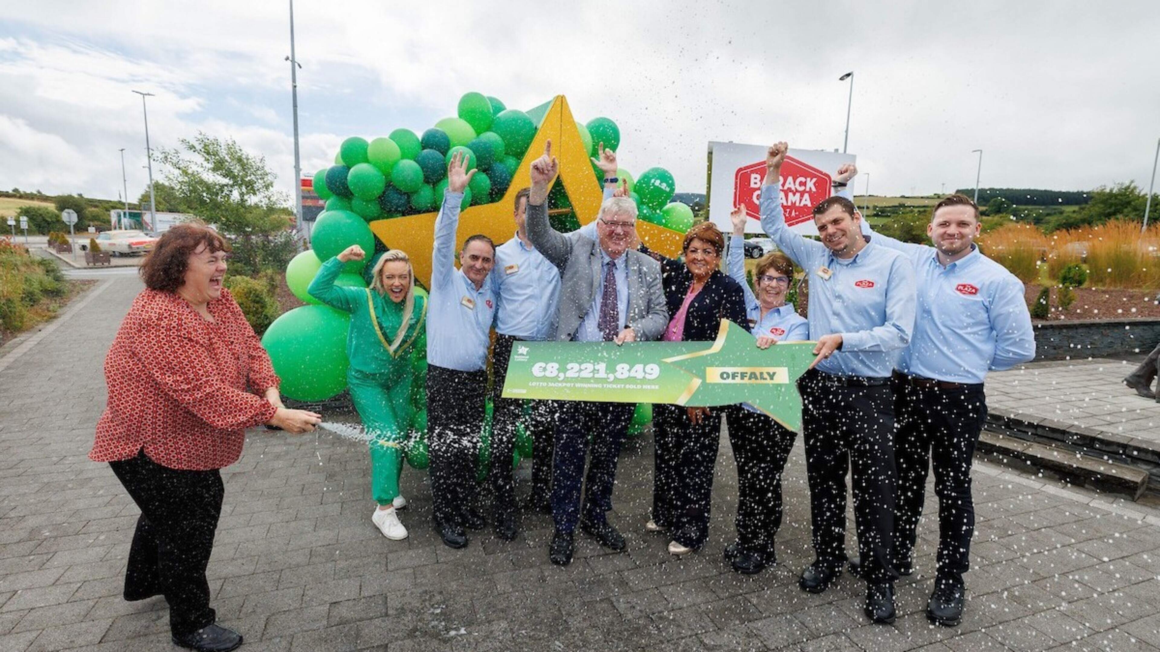 ‘Delighted’: Offaly’s Obama Plaza celebrates sale of winning Lotto jackpot ticket