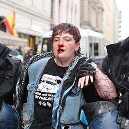 Kitty O'Brien being arrested by German police. Photo: Irish Bloc Berlin/Caoimhe McAlister