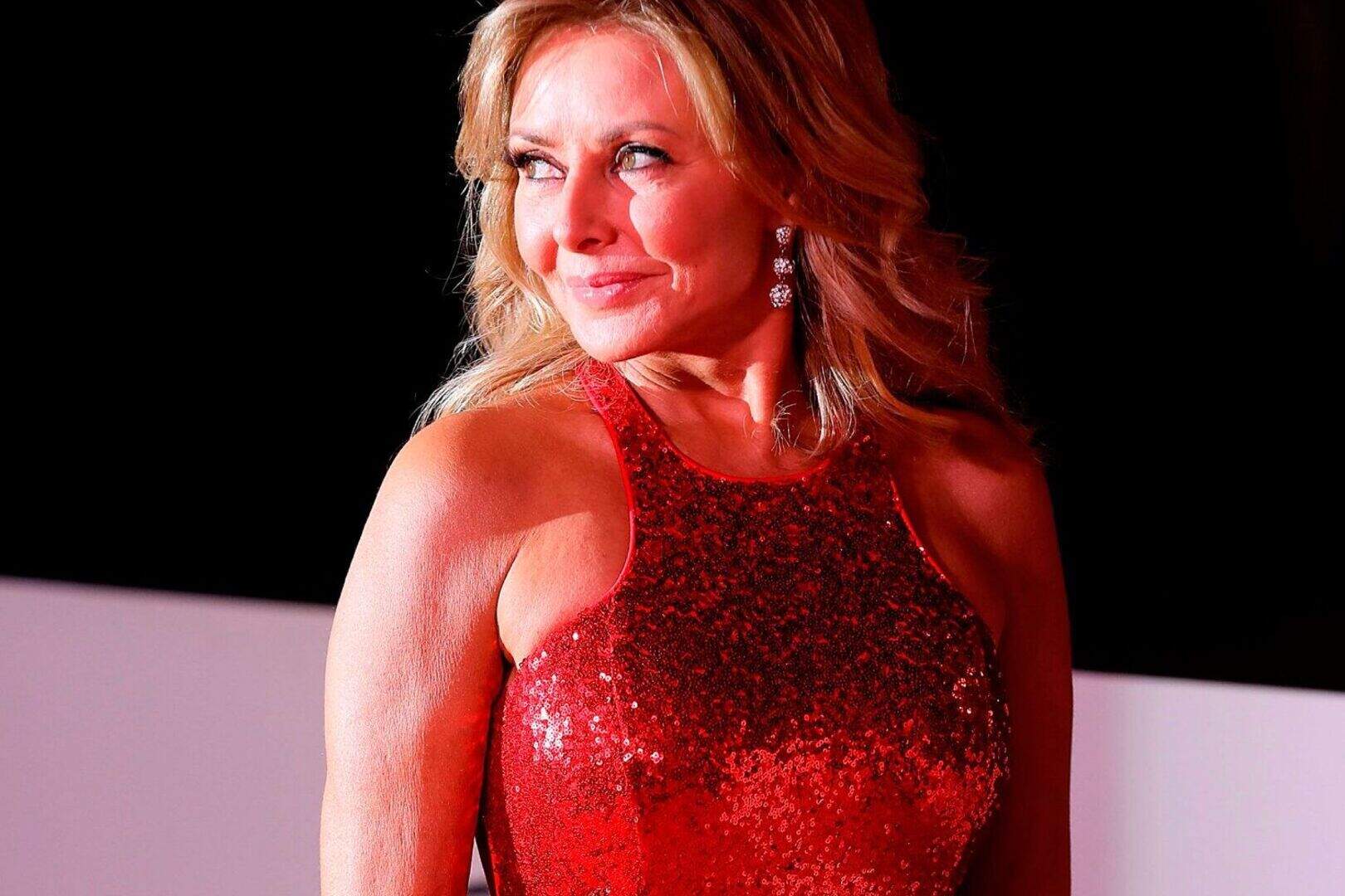 carol vorderman in red dress Age-defying Carol Vorderman (54) does her best Jessica Rabbit in a red  sequin dress