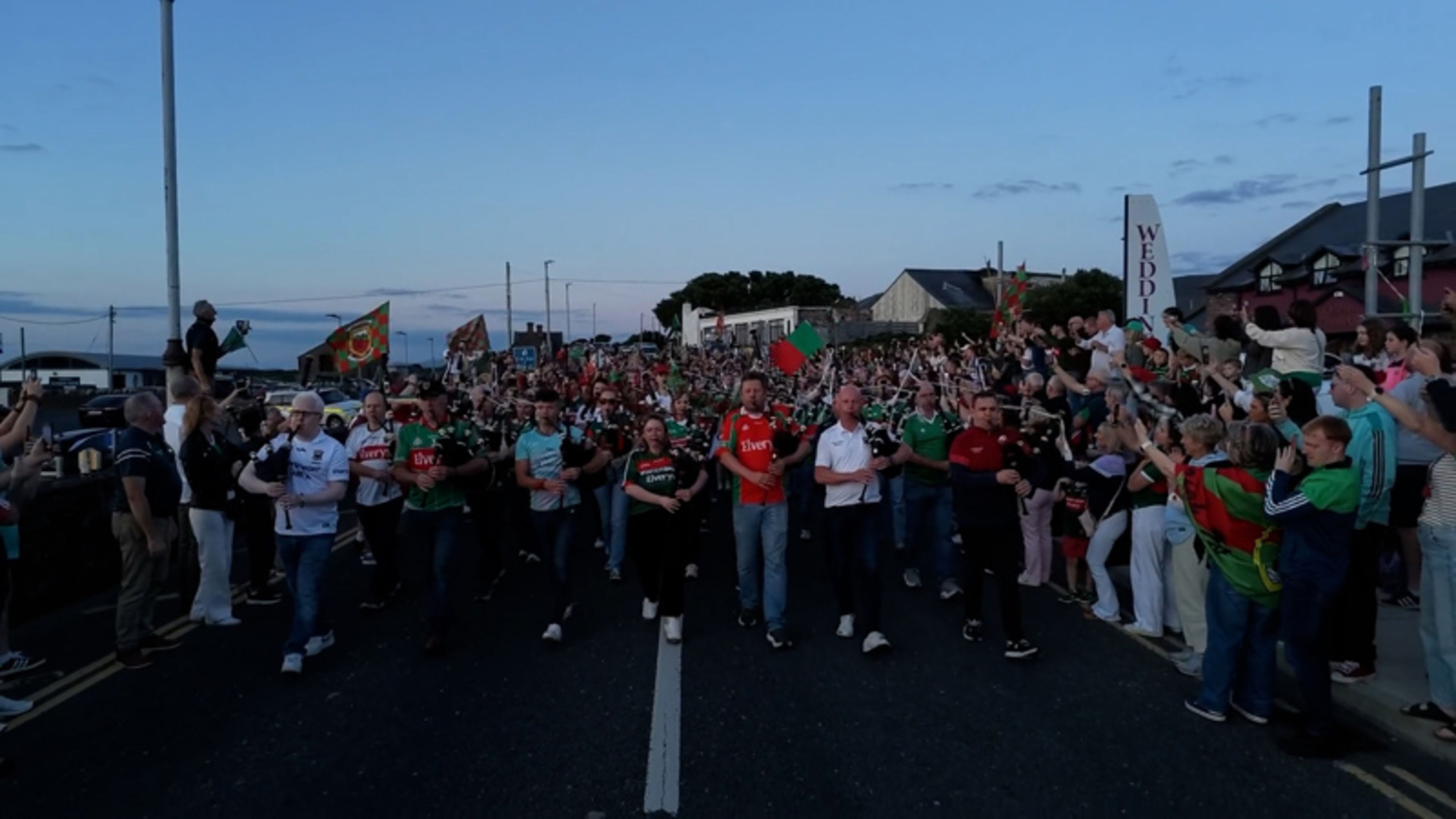 From Keel to Dooagh, five pipe bands unite in Mayo colours as Sam Maguire is paraded onto Achill
