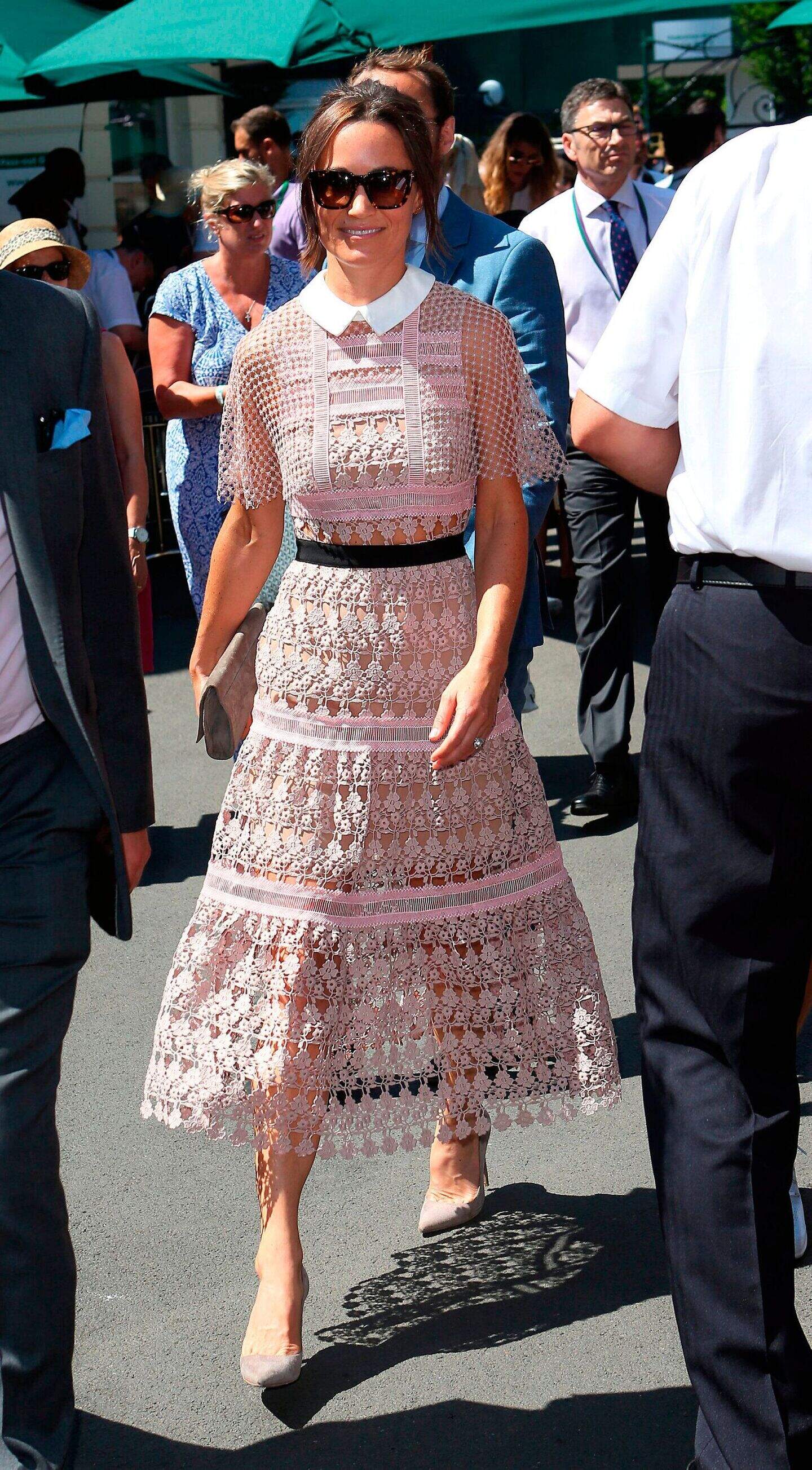Pippa Middleton beams in blush pink semi-sheer dress as she joins brother  James at Wimbledon | Irish Independent