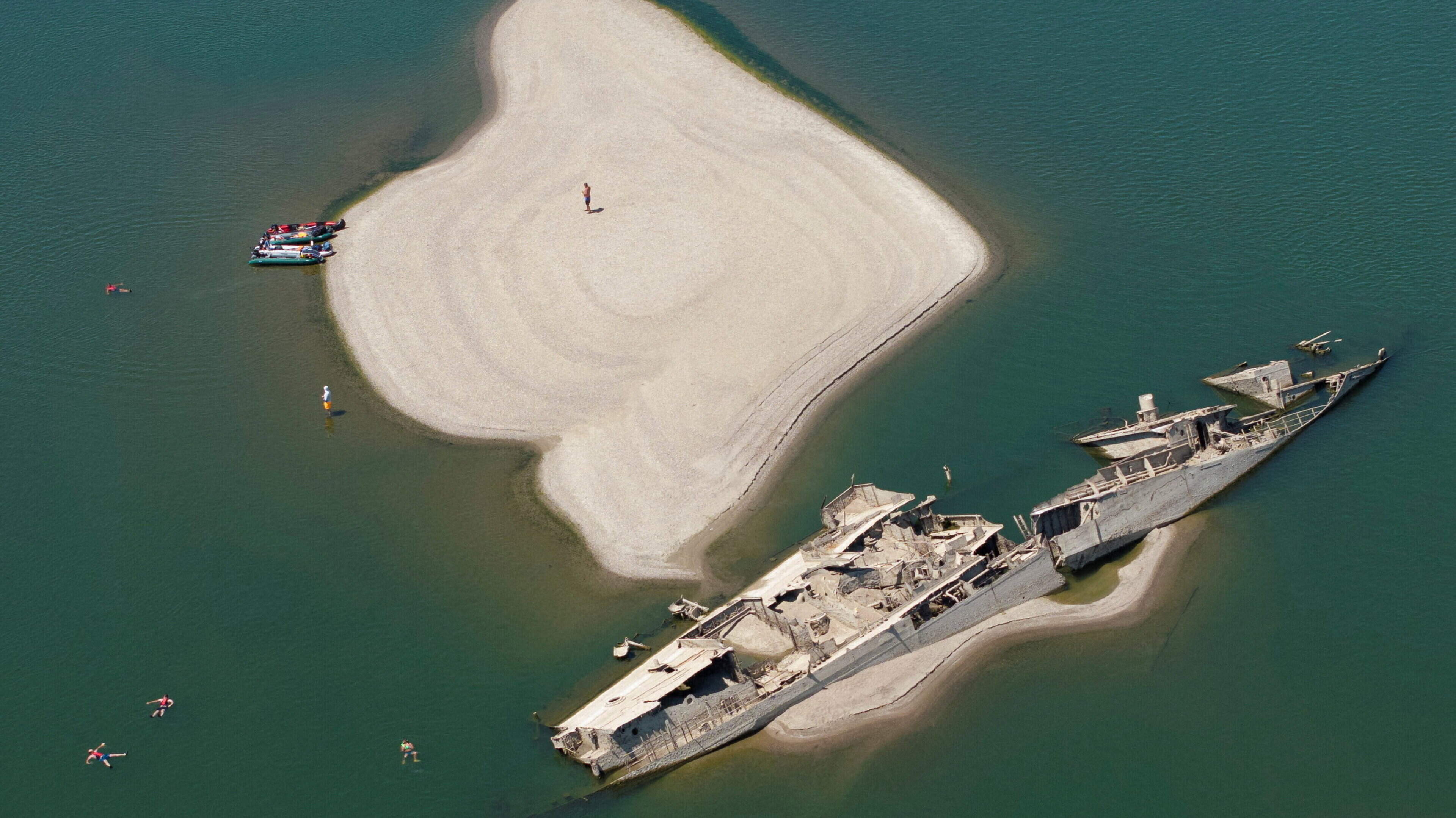 Sunken Nazi warship emerges on Danube riverbed