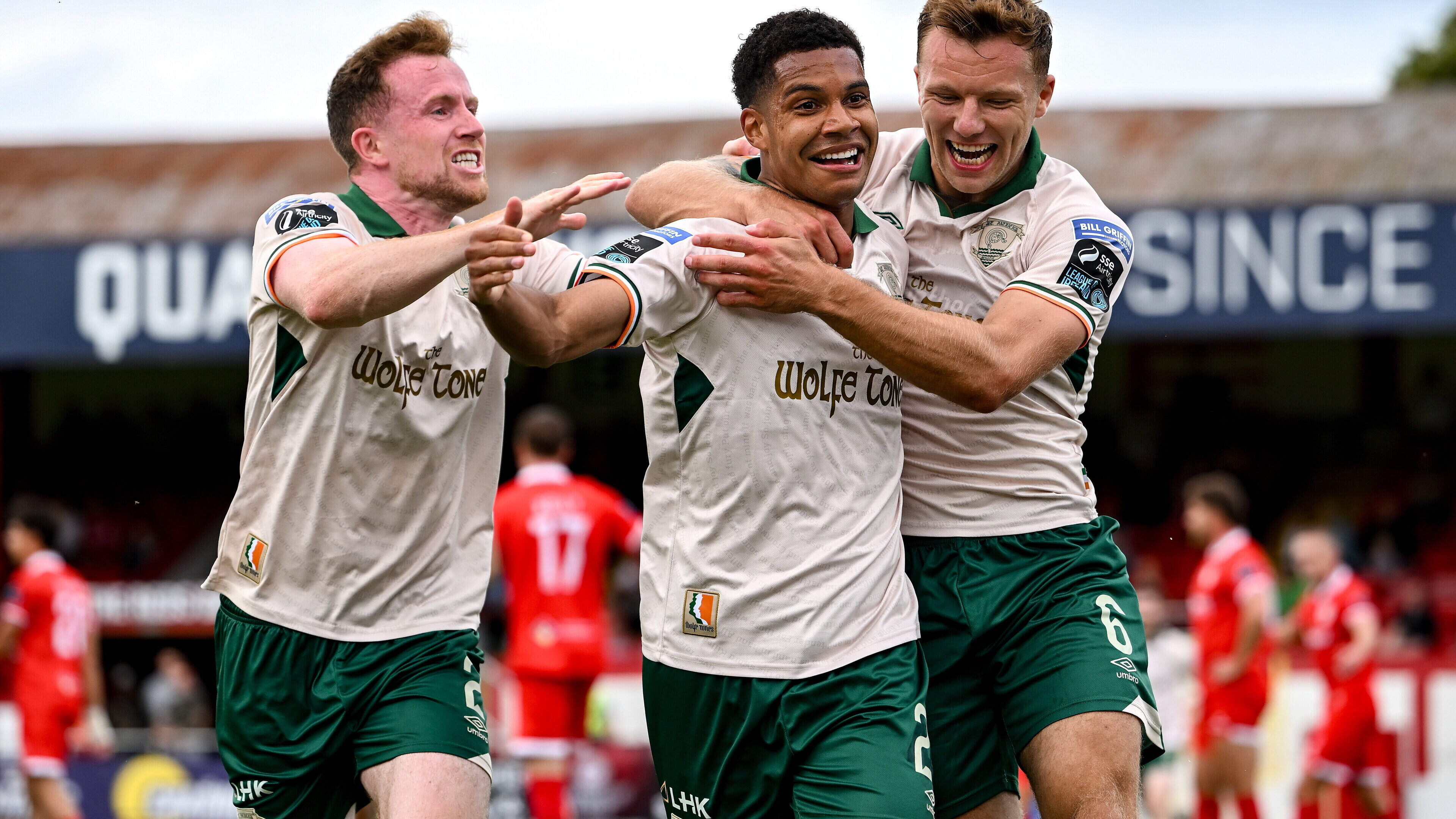 New signing Anthony Olusanya scores as St Patrick’s Athletic claim derby bragging rights over 10-man Shelbourne
