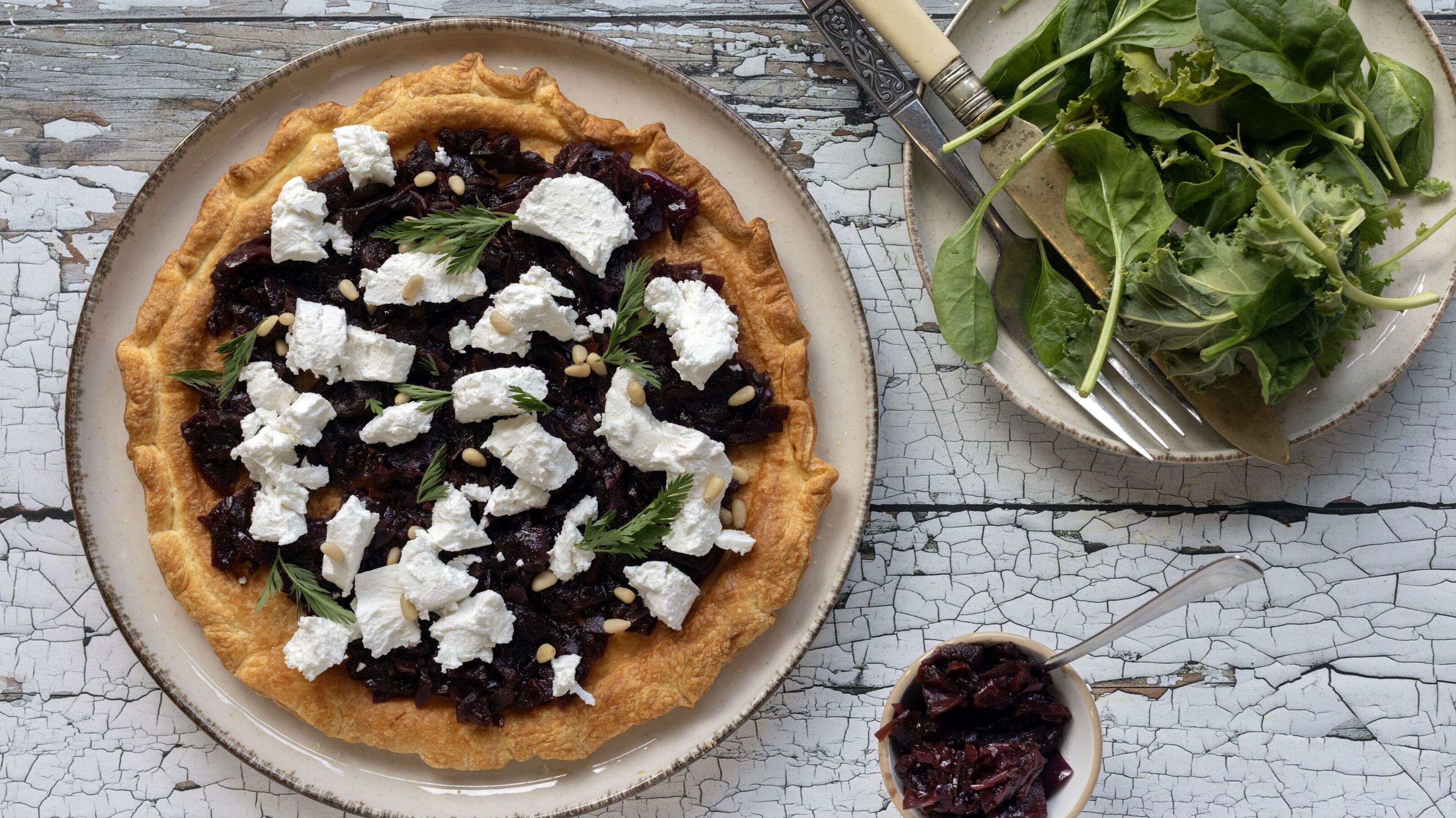 Caramelised onion and goat’s cheese tart