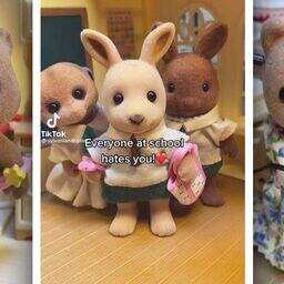 A SylvanianDrama montage as seen on YouTube. The videos involve the Sylvanian Families doll characters in fictional comedic storylines aimed at adults, with some referencing drugs and violence