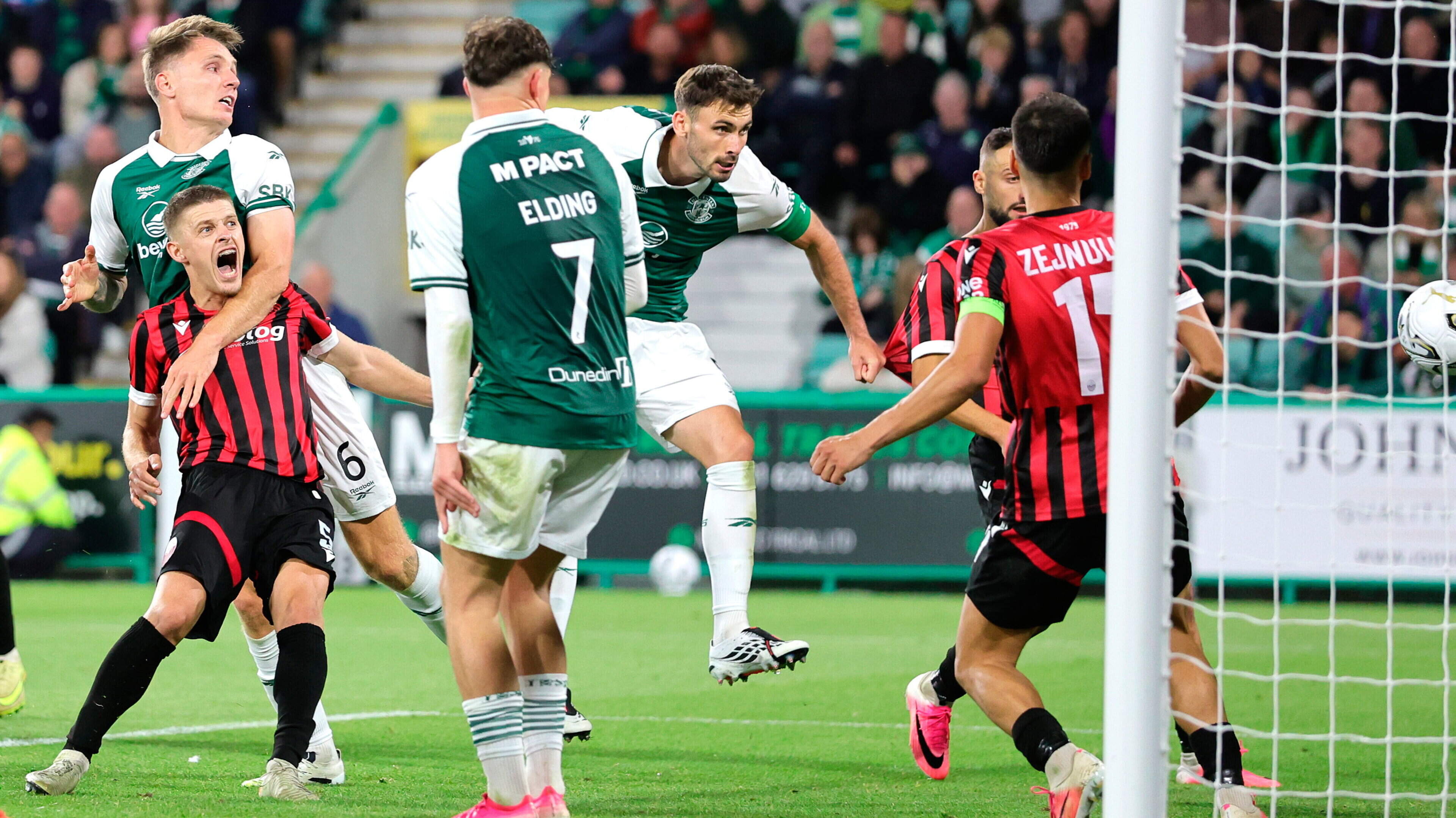 Owen Elding and Warren O’Hora on target for Hibernian in Conference League win