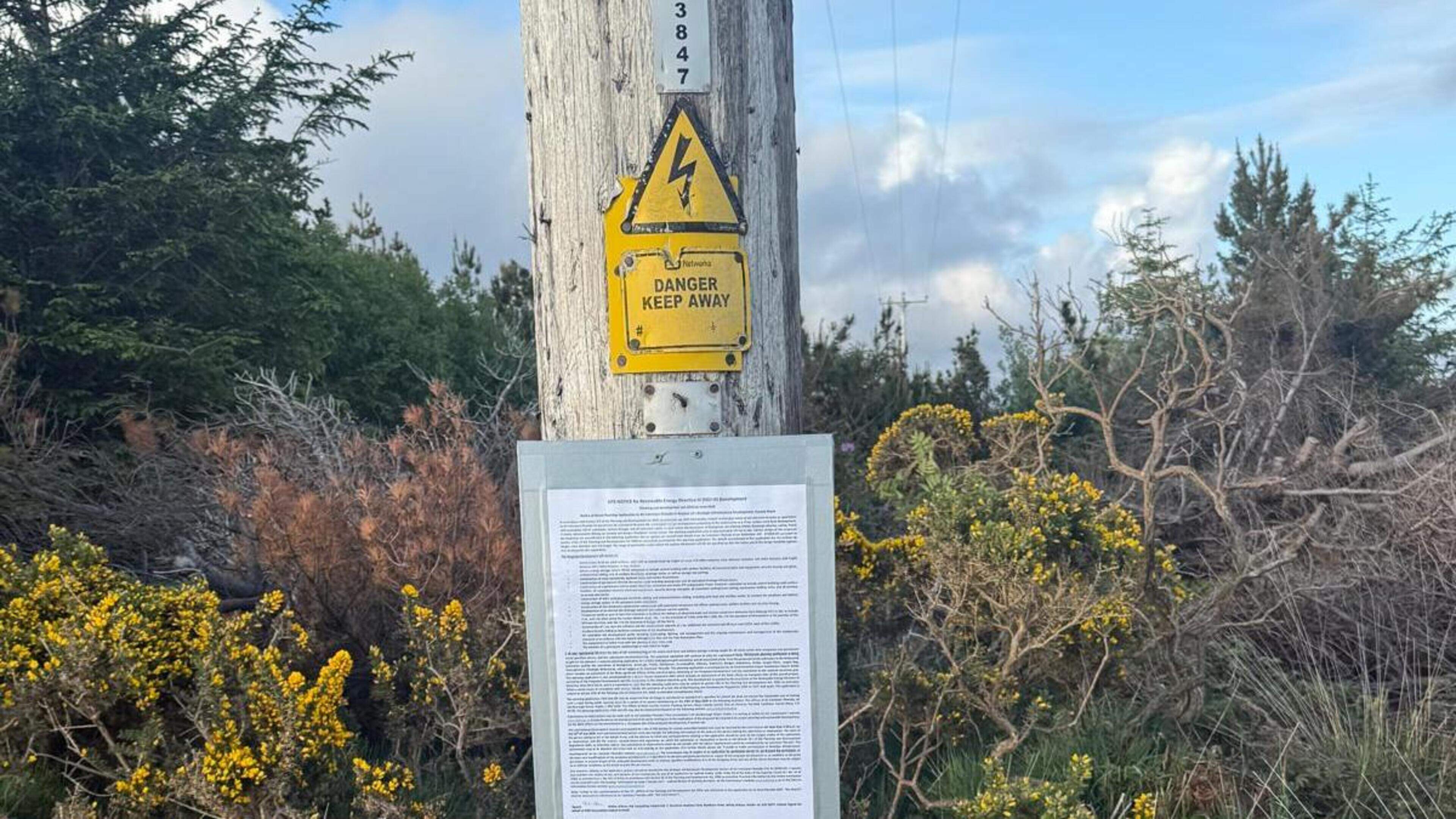 Councillors left shocked after planning notice for Mayo wind farm pinned to electricity pole marked ‘Danger Keep Away’
