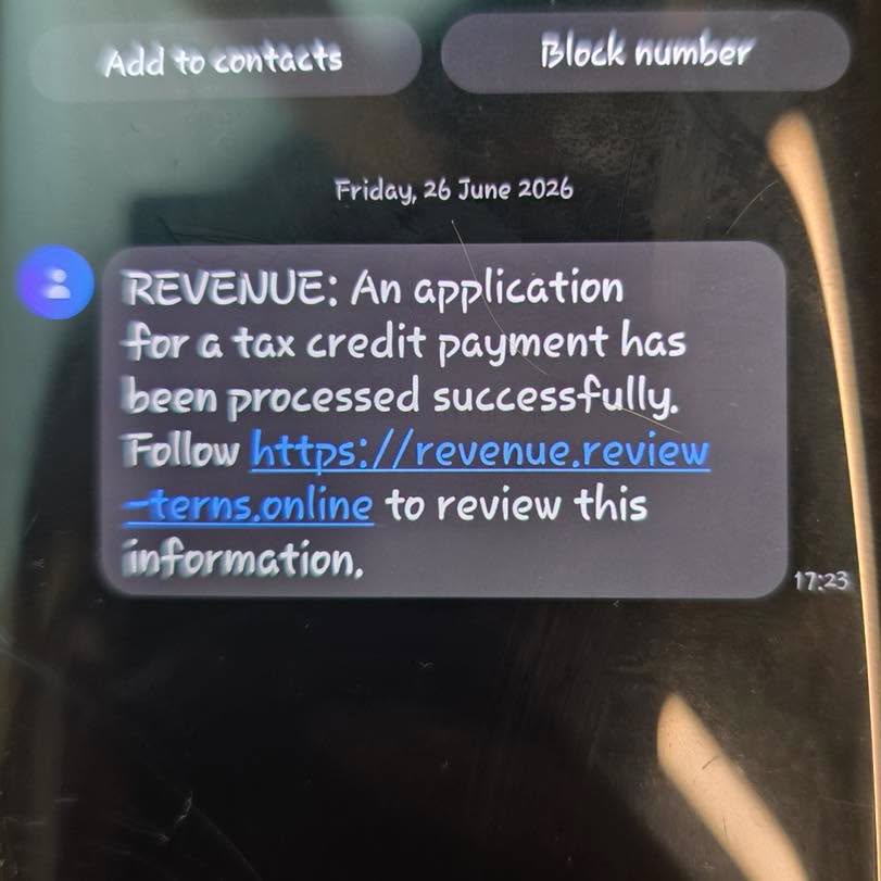 Wexford gardaí warn public over fraudulent Revenue tax credit text scam