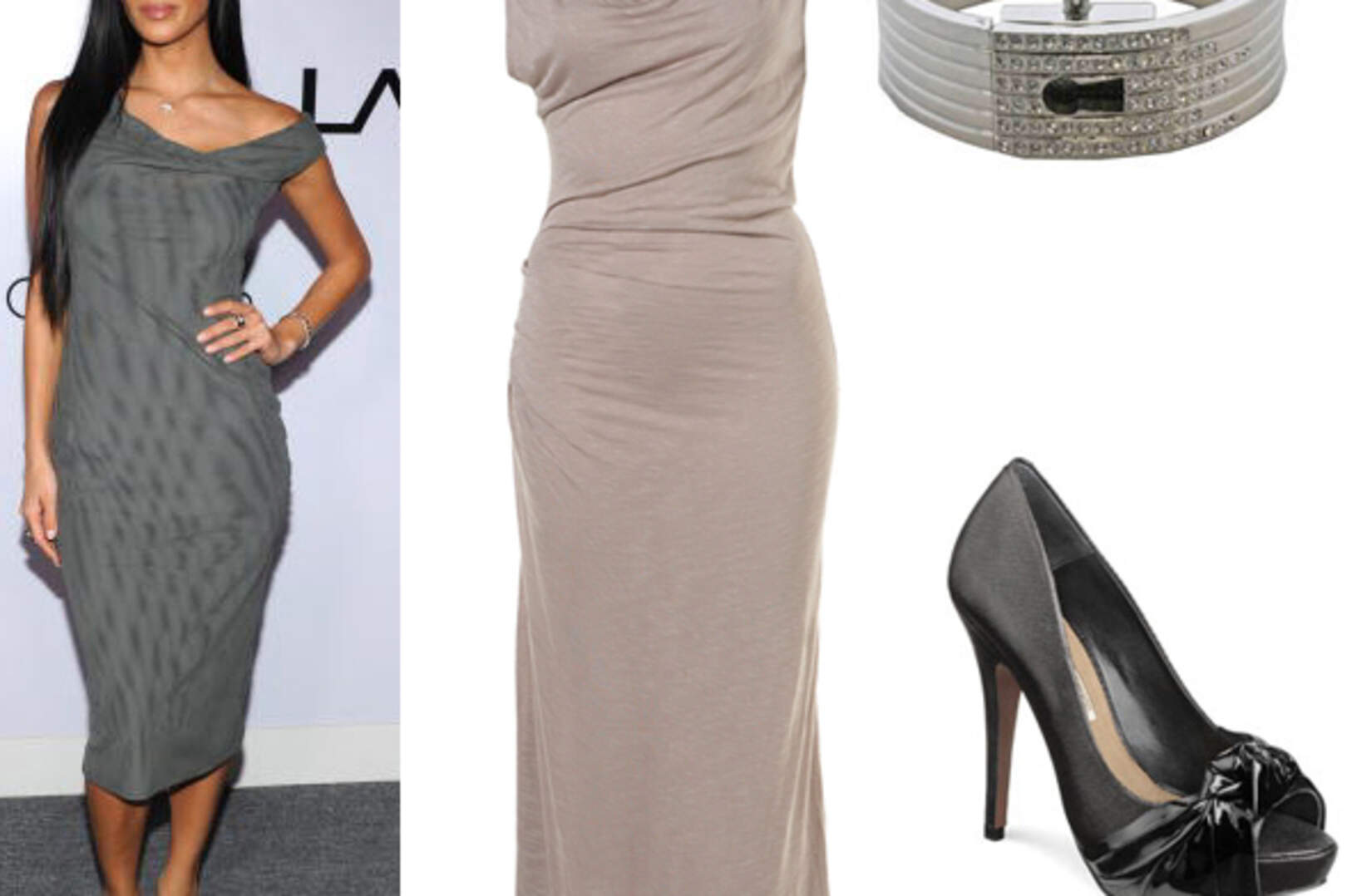 Dress £35 Topshop.com; Bracelet Pulse Accessories €50; Shoes Kurt Geiger €92.65