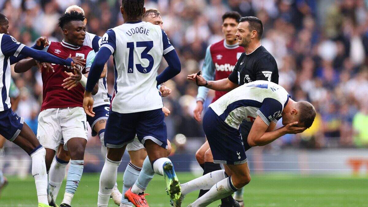 West Ham’s Mohammed Kudus sent off after flooring three Tottenham ...