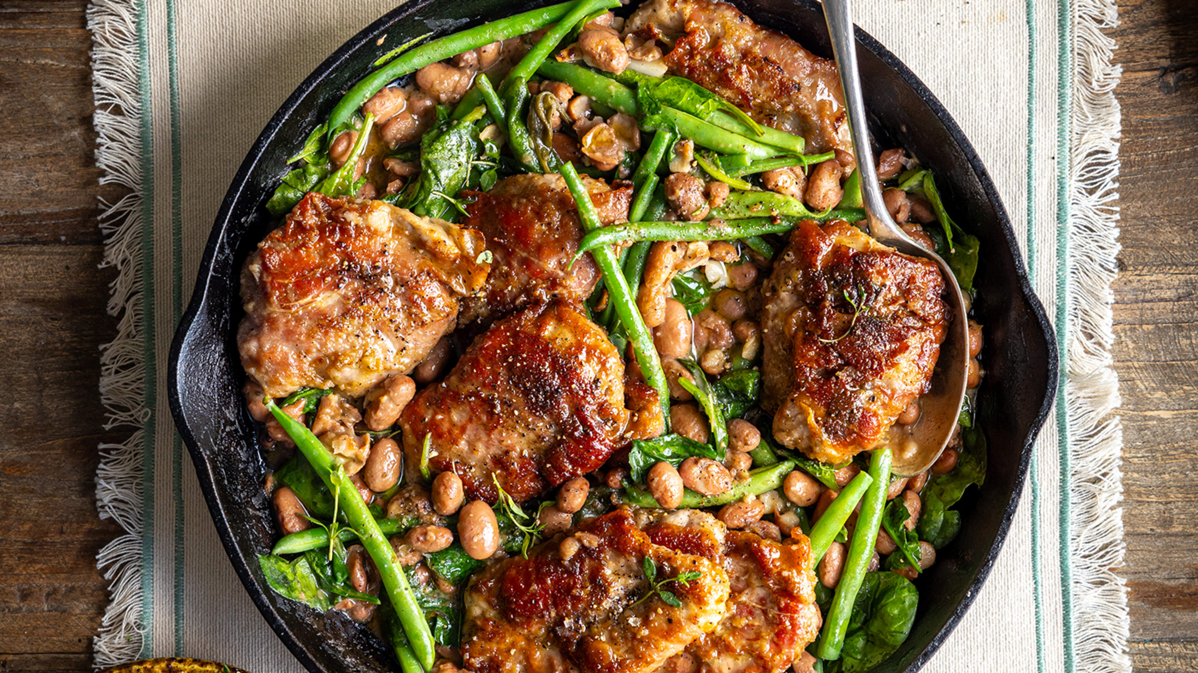 Speedy Pork Saltimbocca with Beans