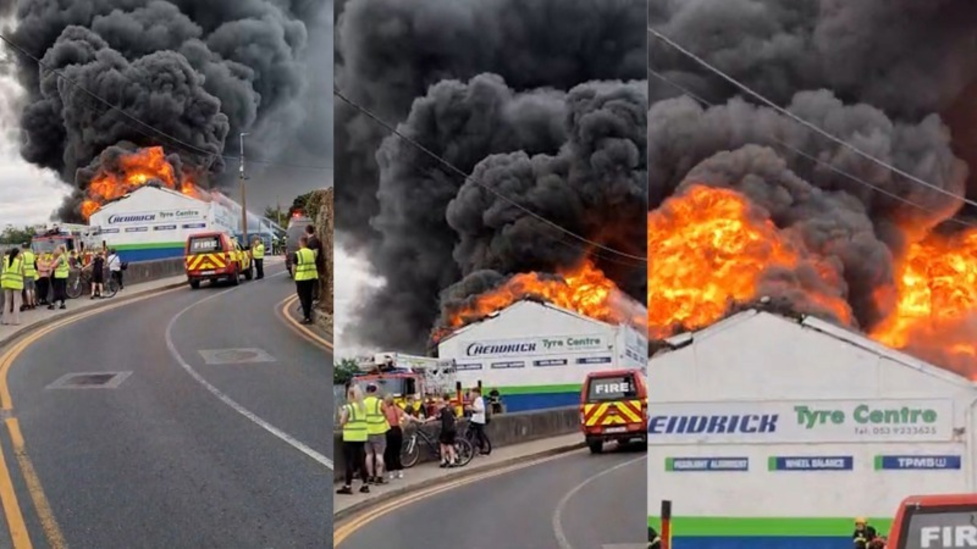 Wexford Fire Service battling major blaze at Enniscorthy tyre shop which is engulfed in flames and smoke