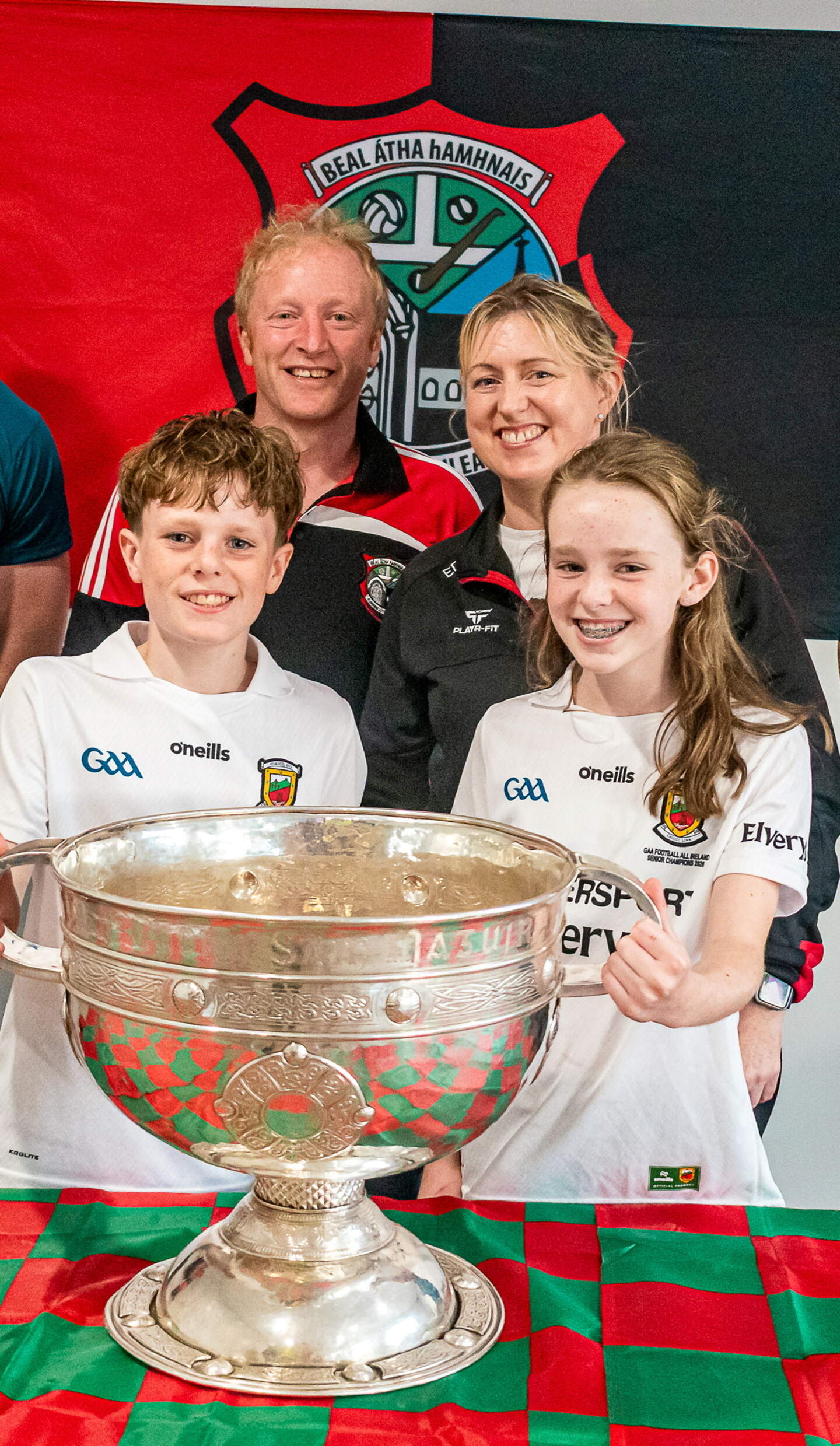 Eoin Doyle (12) and his family Declan, Elaine and Saoirse with the Sam Maguire Cup