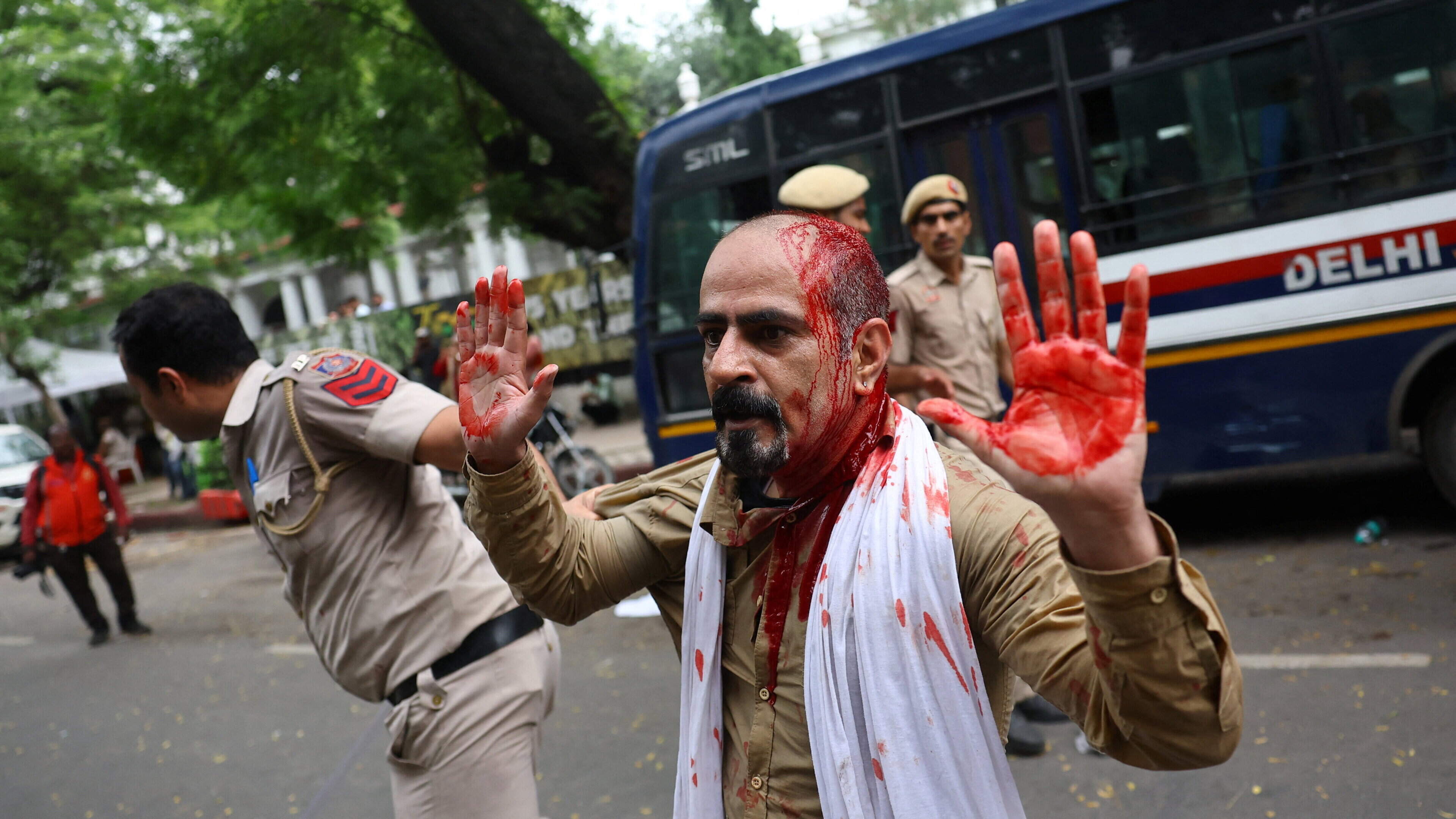 Indian police criticised for brutal protest crackdown on supporters of Cockroach Janta Party