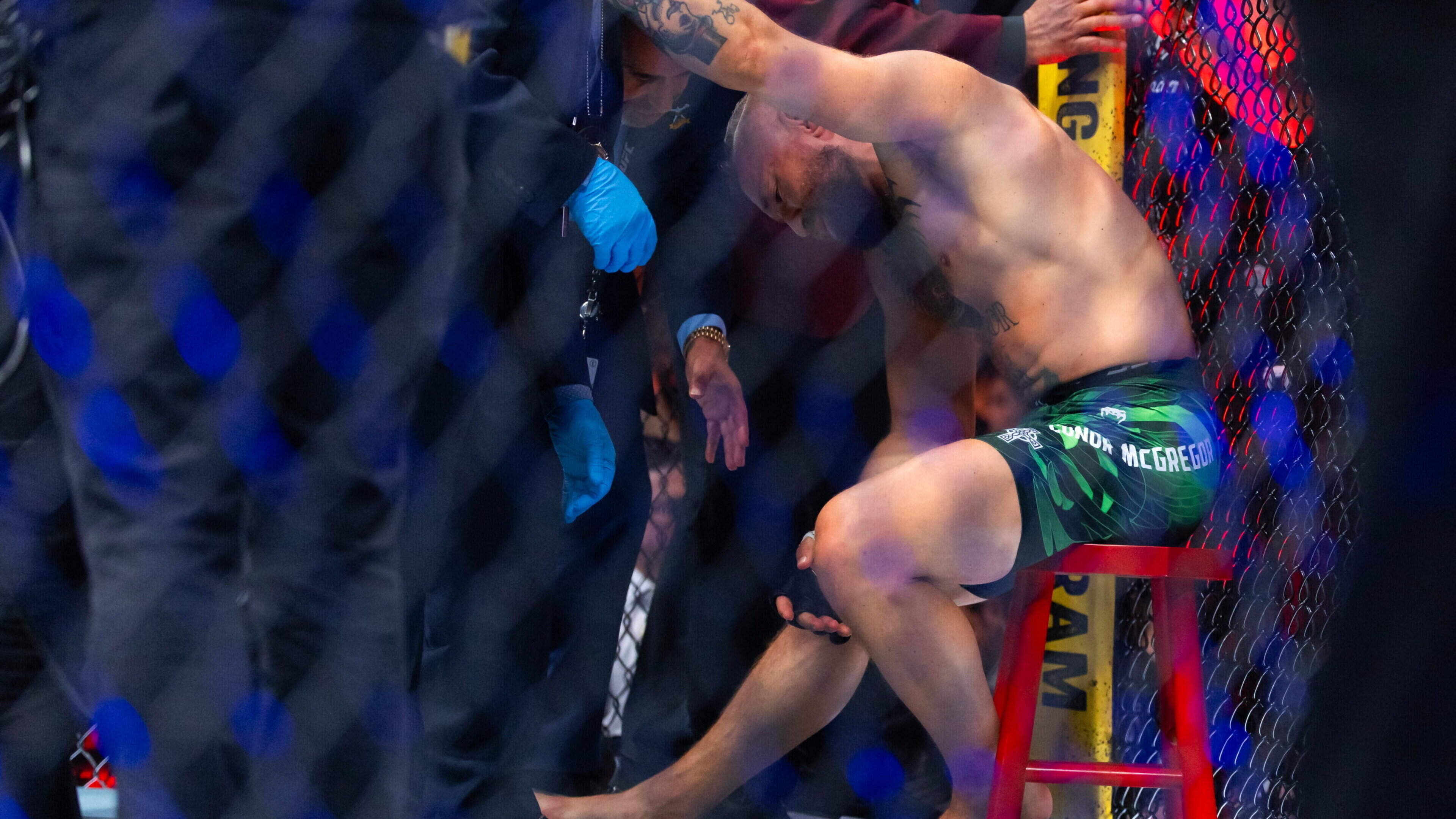 Conor McGregor’s comeback fight ends with leg injury after just 99 seconds at UFC329