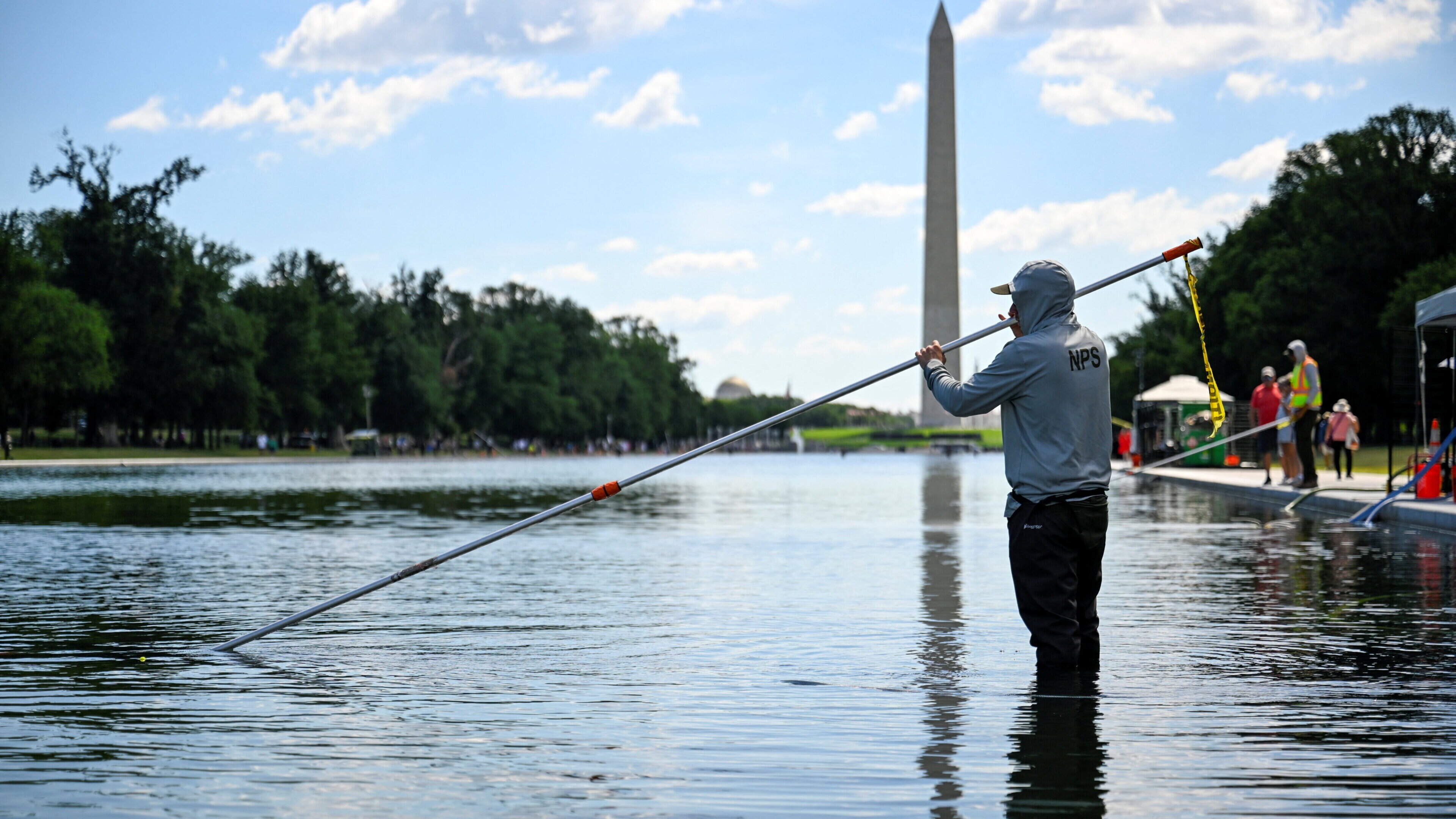 Trump blames ‘vandals’ for green reflecting pool after $14m renovation